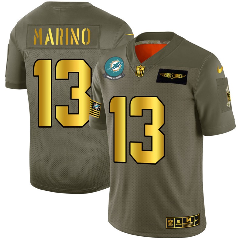 Miami Dolphins #13 Dan Marino NFL Men Nike Olive Gold 2019 Salute to Service Limited Jersey->miami dolphins->NFL Jersey